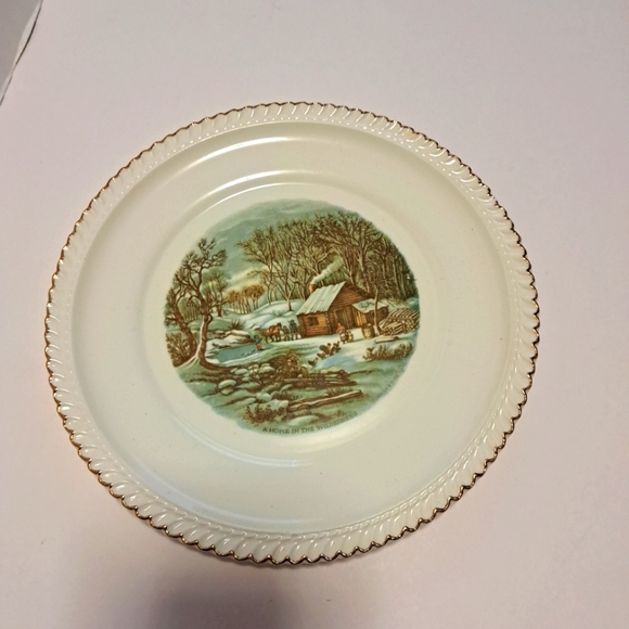 Harkerware china Currier & Ives dinner plate : A Home in the Wilderness USA 10" - Picture 1 of 2